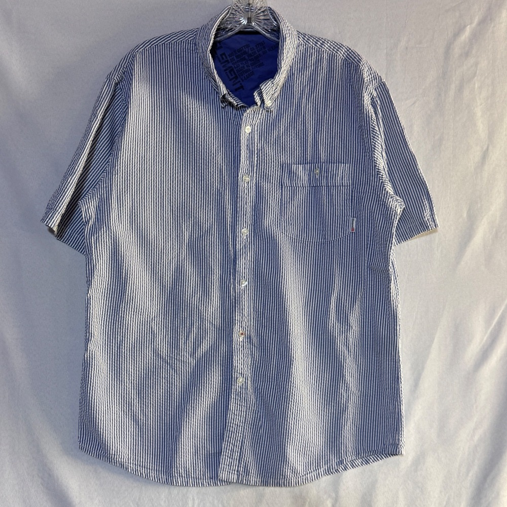 Element Seersucker Shirt Mens XL Blue White Stripe Short Sleeve Skater Coastal